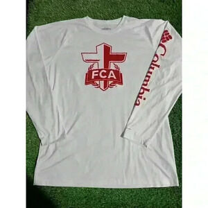 Columbia White and Red Long Sleeve Shirt